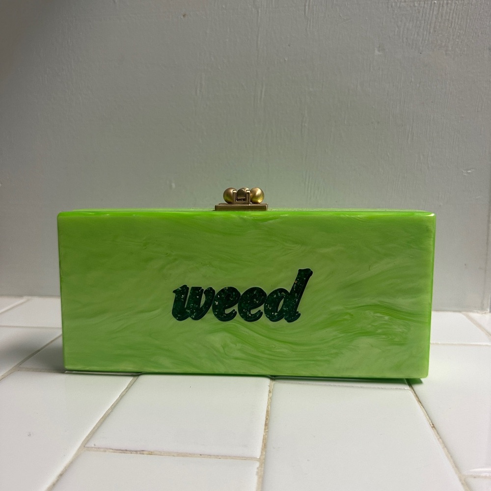 Edie Parker Lime Green Clutch with Bold Text